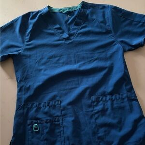 Blue Scrub Top with Pockets